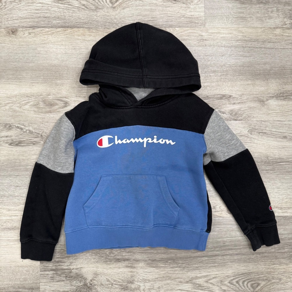 Kids Champion Color Block‎ Hoodie Sweatshirt Blue Black Grey Size 4T